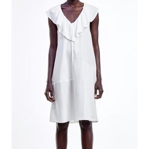 ZARA NWT White Small Cotton and Viscose contrast ruffle midi sun dress